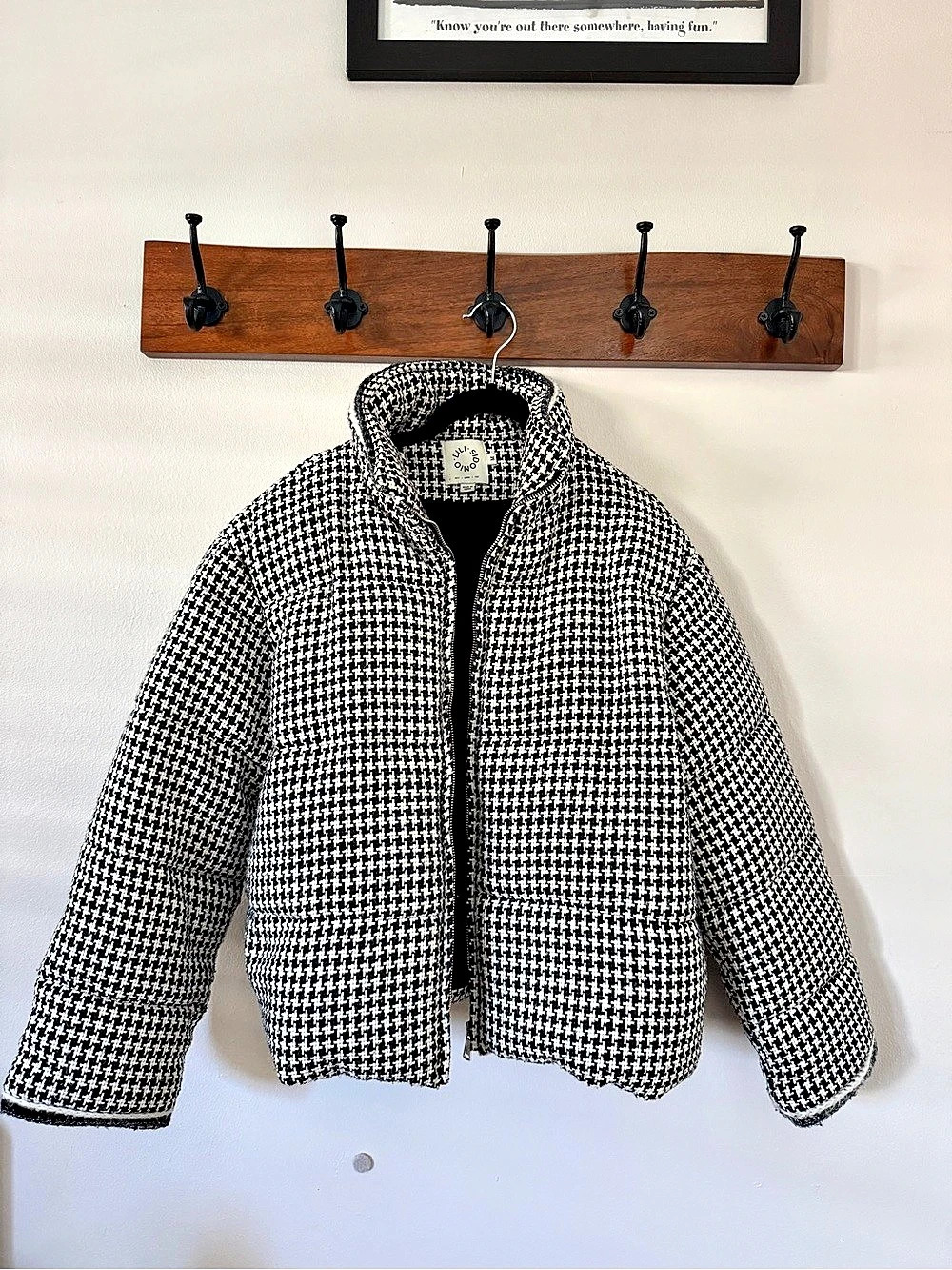 Lili Sidonio Houndstooth Puffer Jacket Black White Medium